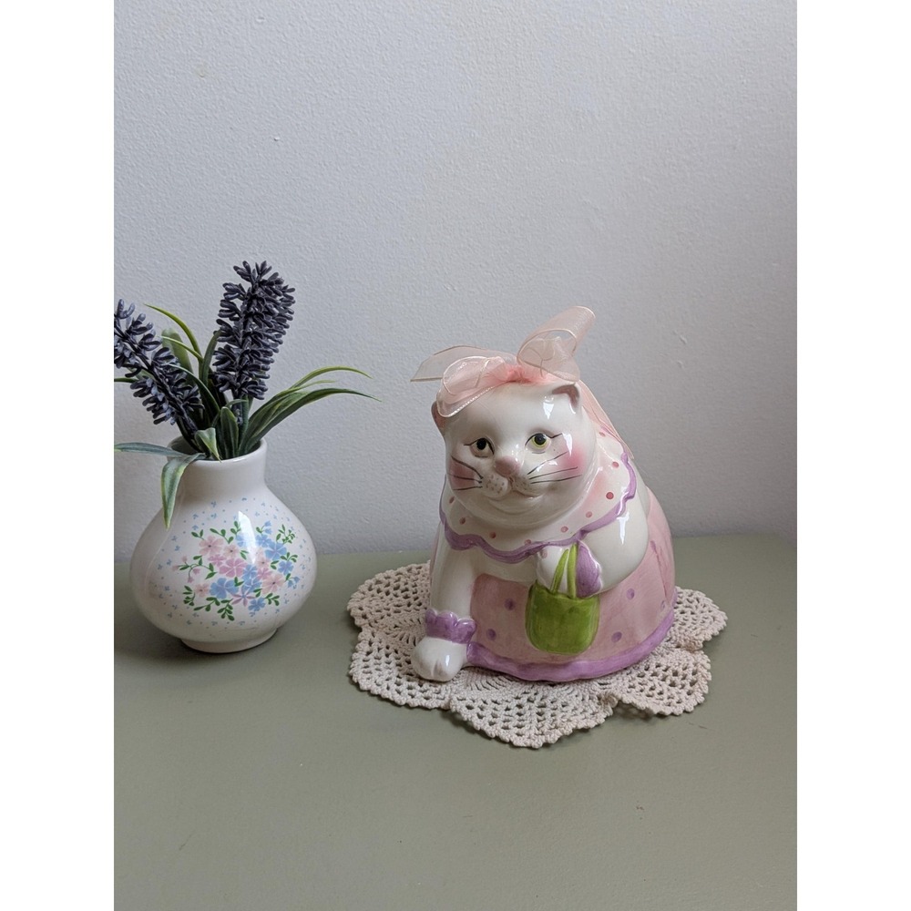 Vintage Ceramic Cat Piggy Bank Pink‎ Kitty Coin Bank Hand Painted Collectible - Picture 3 of 9